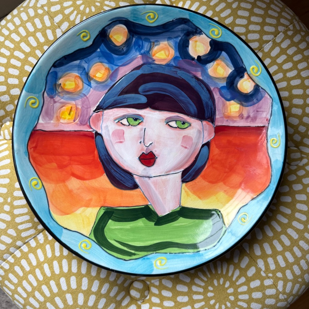 Hand Painted Denise Ford by Ganz Folk Art Dinner Plate Woman Portrait 11"